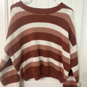 Hollister Women's Striped Sweater - Rust and Cream